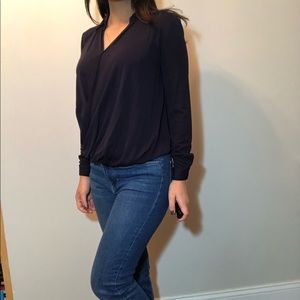 Ann Taylor navy blue wrap style blouse